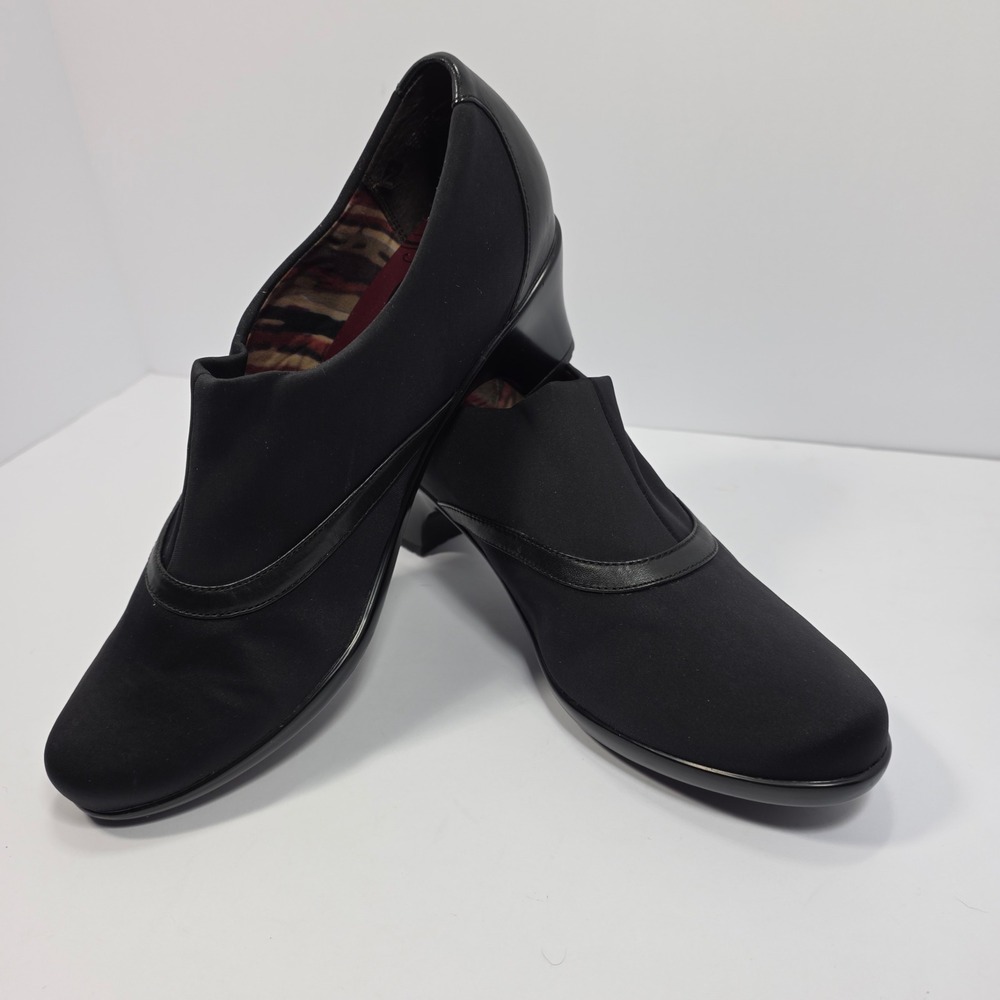 Abeo B.I.O. System 6387 Slip On Pumps 9.5 Black Fabric Leather Trim Block Heel